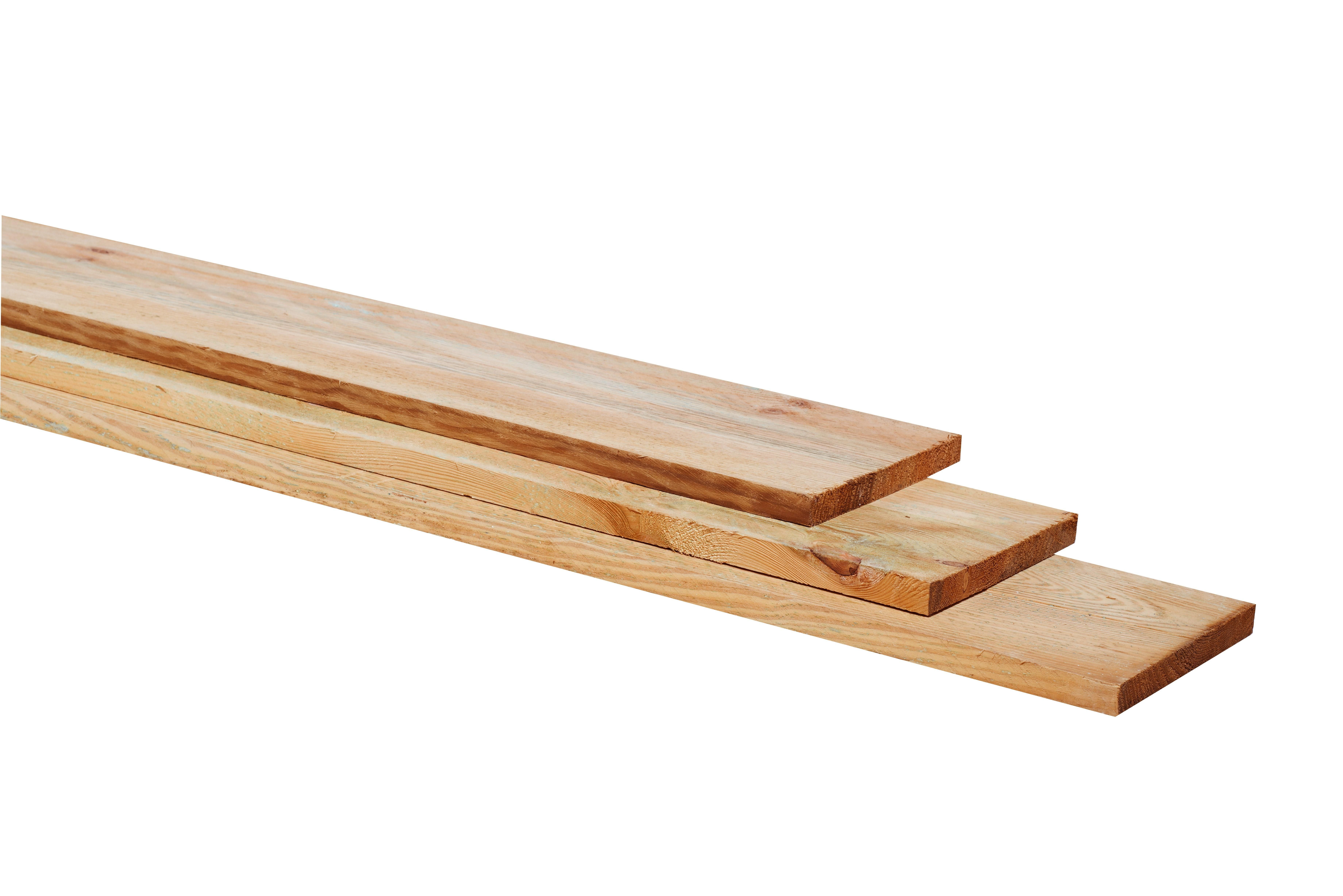 Grenen geschaafde plank 1,5 x 14,0 x 300 cm, groen geïmpregneerd