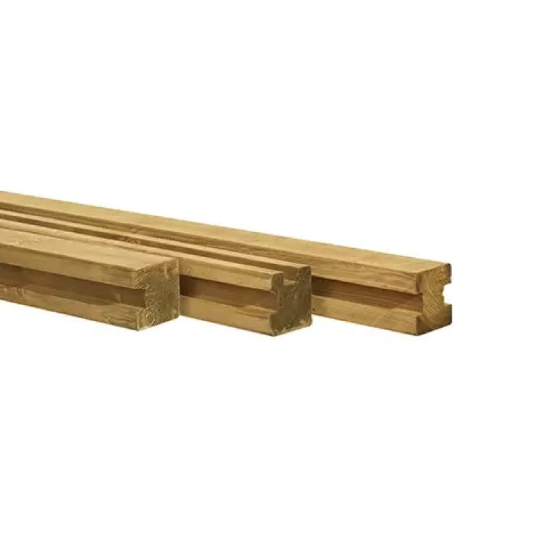 Grenen sleufpaal 8,8 x 8,8 x 270 cm. tbv 28 mm profielplanken tussenpaal groen geïmpregneerd